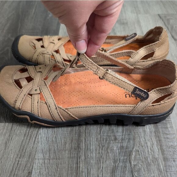 Jambu Xterra air vent tan leather t-strap Mary Jane outdoor flats sandal 7.5 - Picture 3 of 7